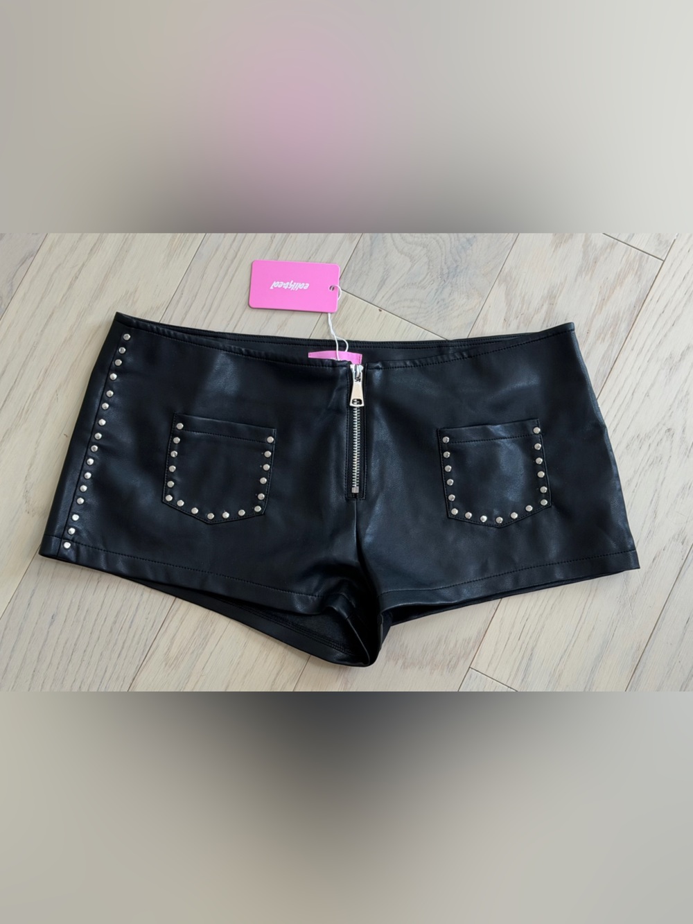 Edikted Black Faux Leather Mini Shorts